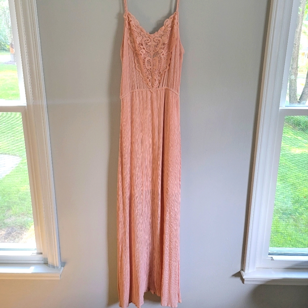 Pink crochet lace maxi dress